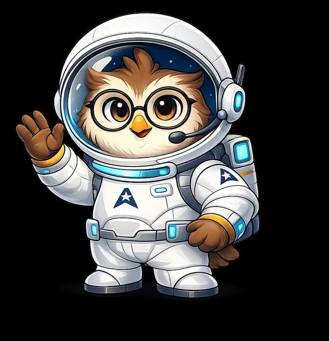 Owler, the Atlas Academy mascot, waving hello